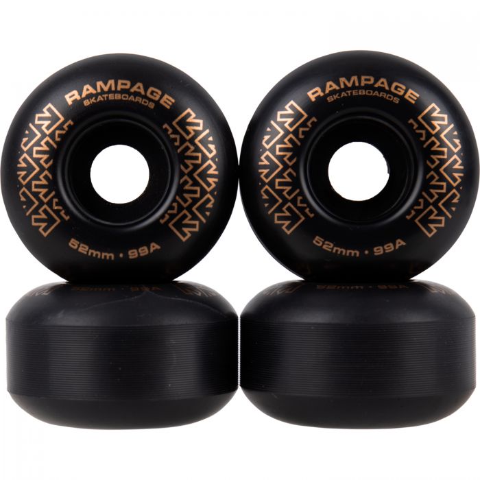 RAMPAGE Skateboard Wheels Black/ Gold *NEW* Rampage Skateboard Wheels 99A - 52 x 31mm - 2 COLOURS