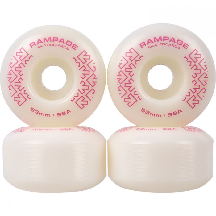RAMPAGE Skateboard Wheels White/ Pink *NEW* Rampage Skateboard Wheels 99A - 53 x 31mm- 6 COLOURS