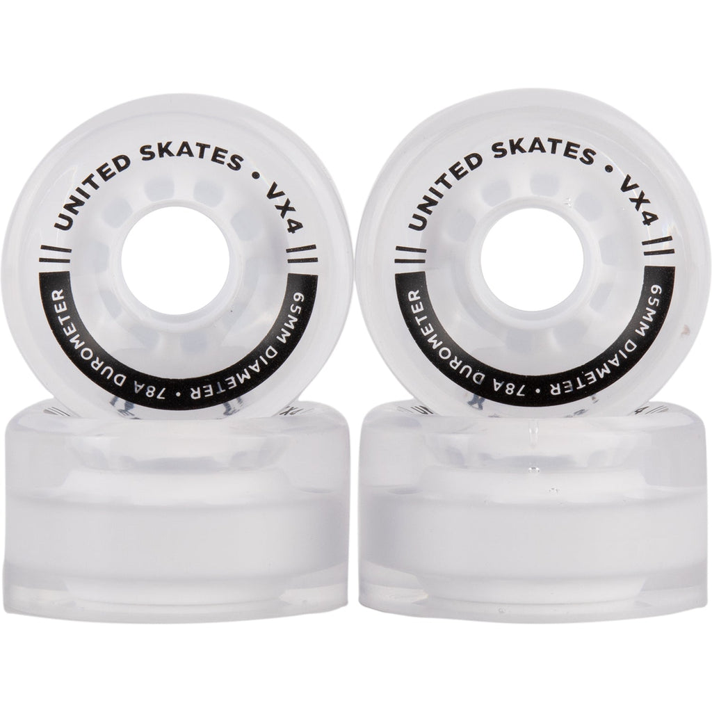 UNITED SKATES skate wheels Clear Translucent *NEW* United Skates VX4 65mm x 36mm 78A Quad Roller Skate Wheels - 11 COLOURS