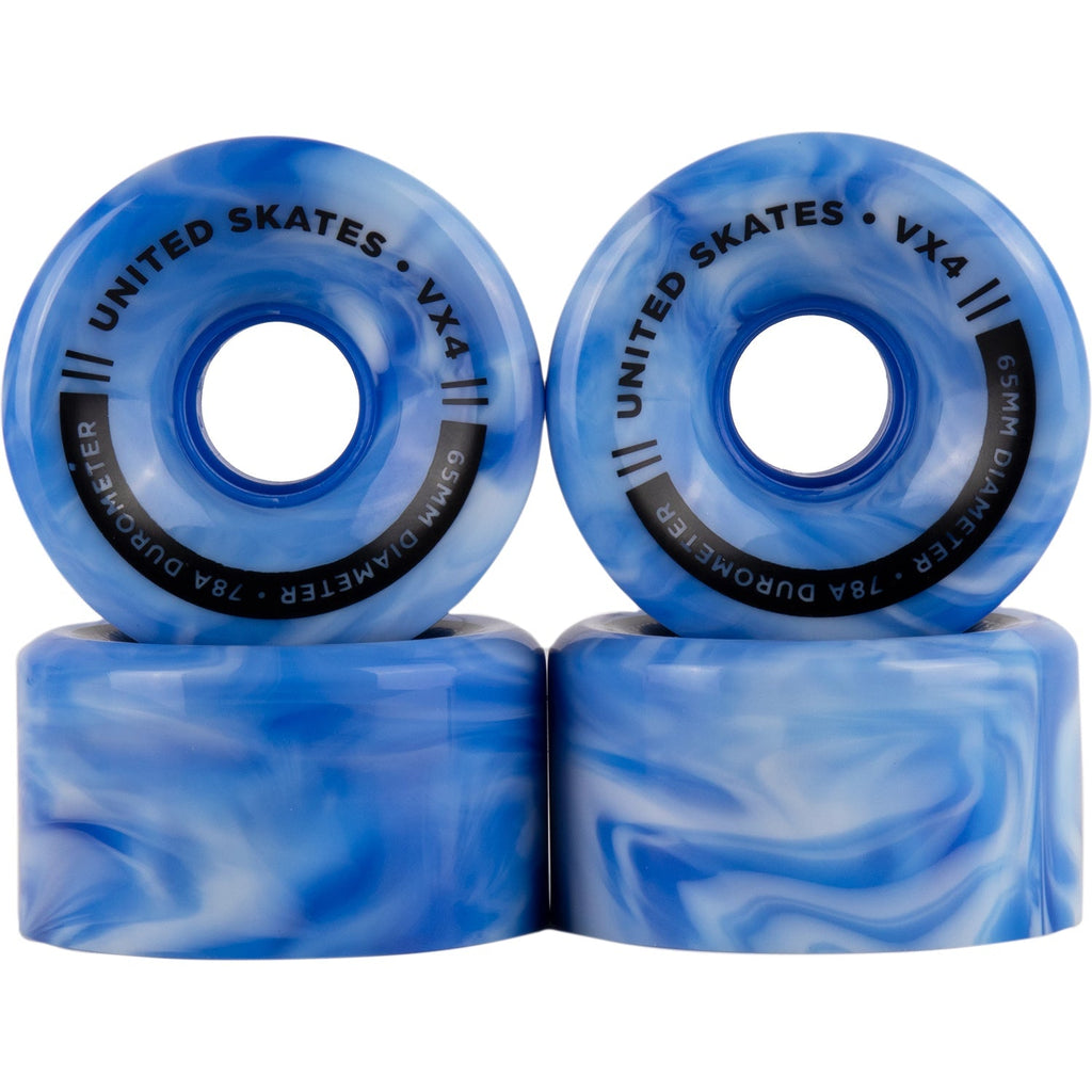 UNITED SKATES skate wheels Marble Blue/White *NEW* United Skates VX4 65mm x 36mm 78A Quad Roller Skate Wheels - 11 COLOURS