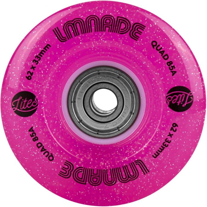 LMNADE skate wheels *NEW* LMNADE Lites LED Light-Up 85a Quad Roller Skate Wheels - Fuchsia Glitter 62mm