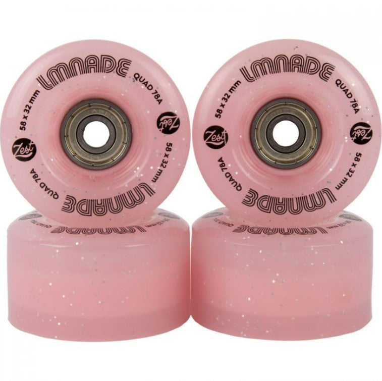 lmnade skate wheels Pink Translucent Glitter *NEW* LMNADE Zest Quad Skate Wheels - 58mm - 5 COLOURS
