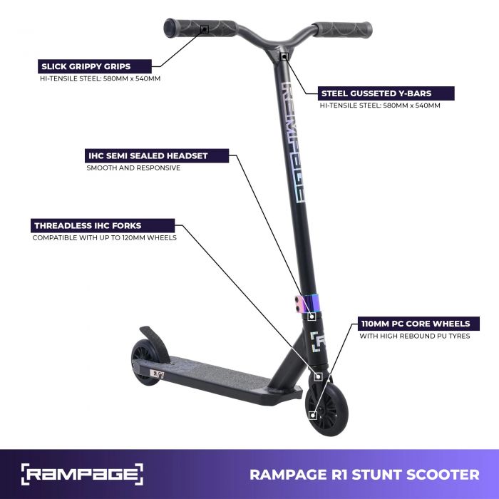 Rampage Complete Scooter Rampage R1 Stunt Scooter Black / Neochrome - PACK OF 2