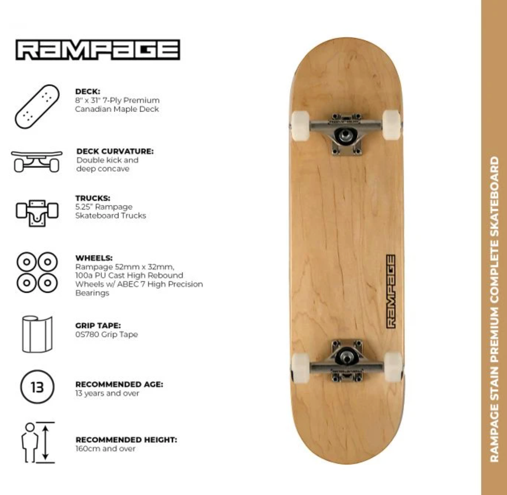 Rampage skateboard Rampage Natural Stain Complete Skateboard