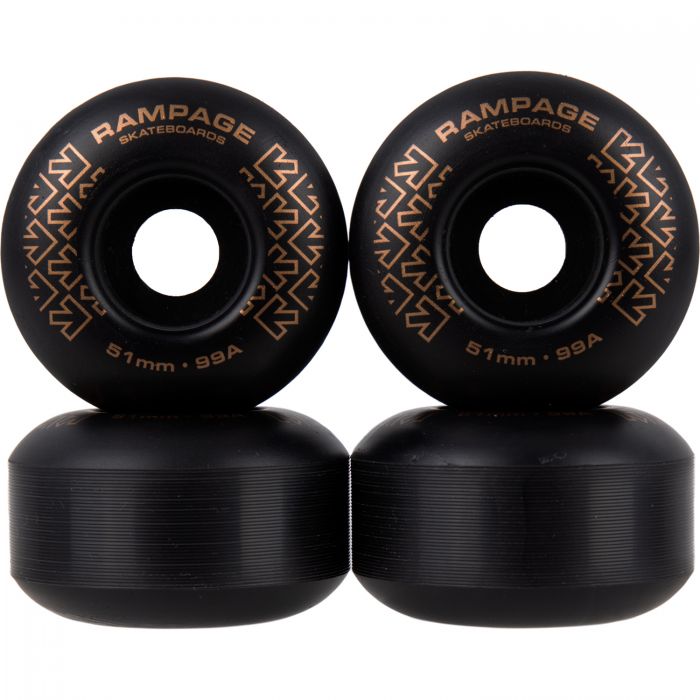 RAMPAGE Skateboard Wheels Black/ Gold *NEW* Rampage Skateboard Wheels 99A - 51 x 30mm - 2 COLOURS