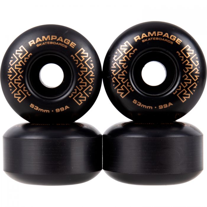 RAMPAGE Skateboard Wheels Black/ Gold *NEW* Rampage Skateboard Wheels 99A - 53 x 31mm- 6 COLOURS