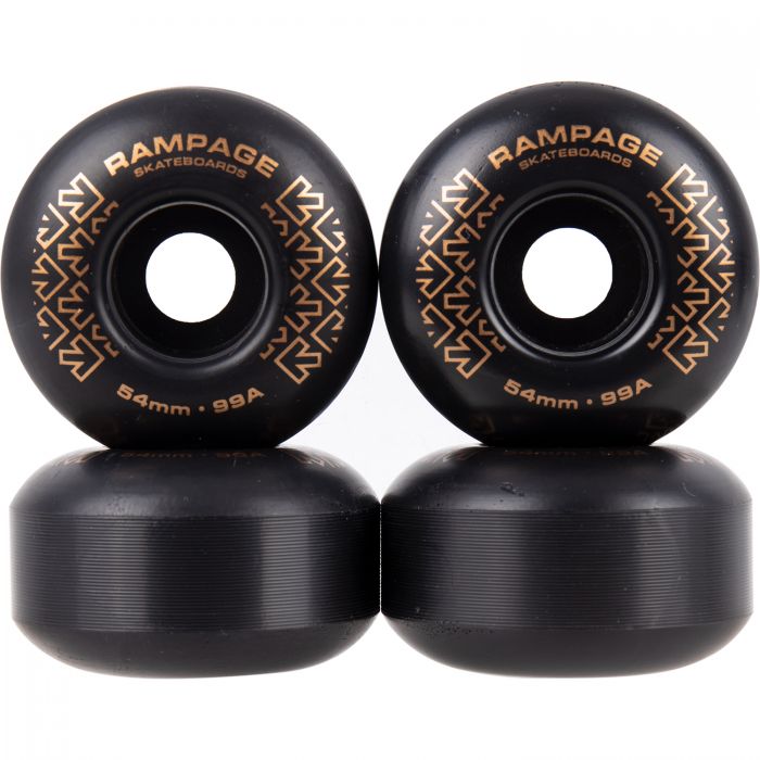 RAMPAGE Skateboard Wheels Black/ Gold *NEW* Rampage Skateboard Wheels 99A - 54 x 31mm - 2 COLOURS