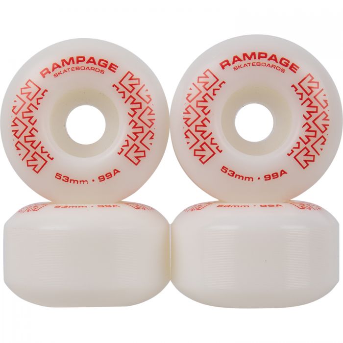 RAMPAGE Skateboard Wheels White/ Red *NEW* Rampage Skateboard Wheels 99A - 53 x 31mm- 6 COLOURS