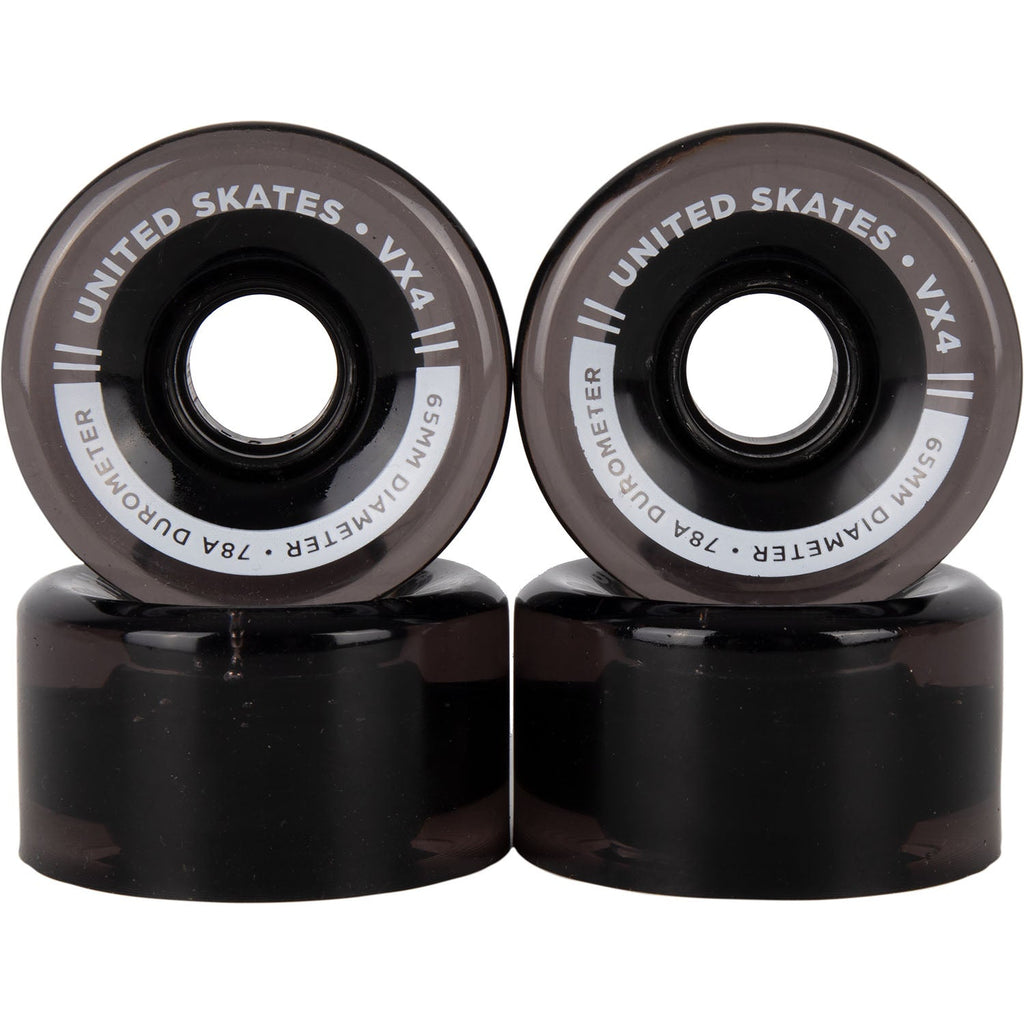 UNITED SKATES skate wheels Black Translucent *NEW* United Skates VX4 65mm x 36mm 78A Quad Roller Skate Wheels - 11 COLOURS