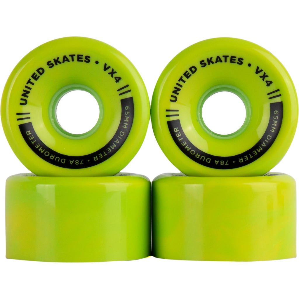 UNITED SKATES skate wheels Marble Green/Yellow *NEW* United Skates VX4 65mm x 36mm 78A Quad Roller Skate Wheels - 11 COLOURS