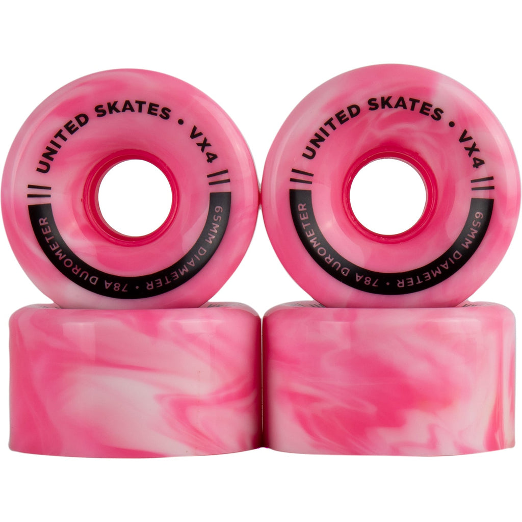 UNITED SKATES skate wheels Marble Pink/White *NEW* United Skates VX4 65mm x 36mm 78A Quad Roller Skate Wheels - 11 COLOURS
