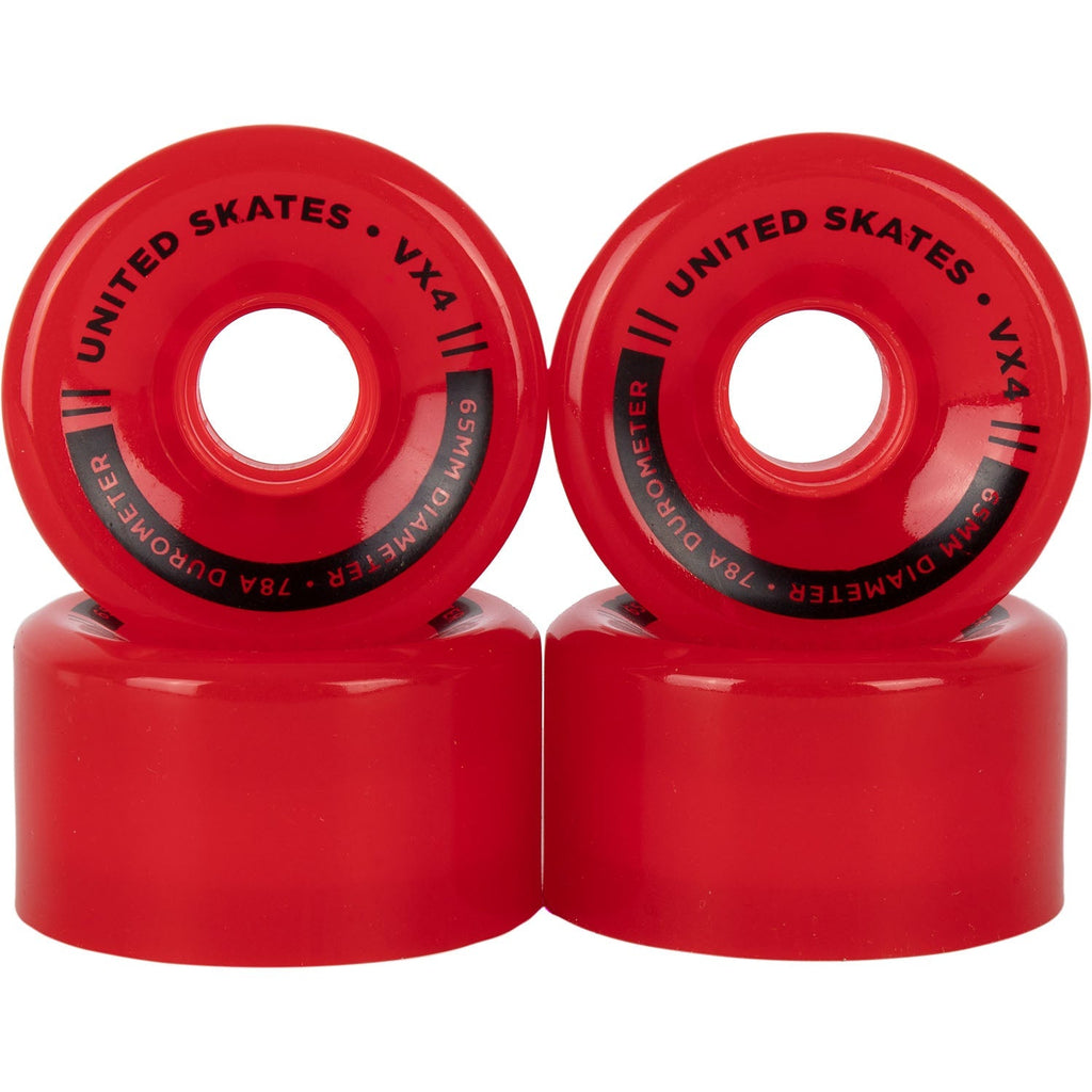 UNITED SKATES skate wheels Red Translucent *NEW* United Skates VX4 65mm x 36mm 78A Quad Roller Skate Wheels - 11 COLOURS